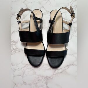 Cole Haan Women’s Anna Grand Leather Slingback Wedge Sandals-Size:8.5-Color: Blk